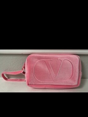 NWOT Valentino Pink Velvet Logo Wristlet Pouch